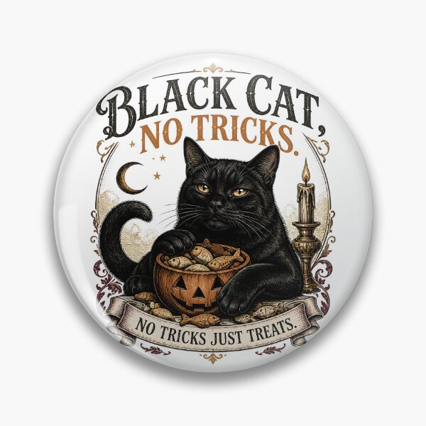 Item preview, BLACK CAT, NO TRICKS No Tricks Just Treats Halloween Vintage Screen Print designed and sold by BernoNickel.