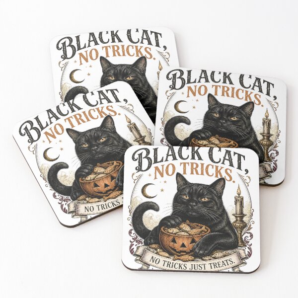 Item preview, BLACK CAT, NO TRICKS No Tricks Just Treats Halloween Vintage Screen Print designed and sold by BernoNickel.