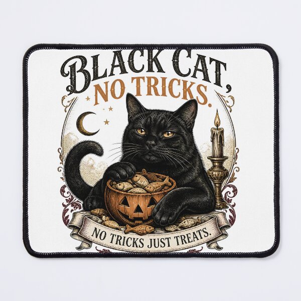 Item preview, BLACK CAT, NO TRICKS No Tricks Just Treats Halloween Vintage Screen Print designed and sold by BernoNickel.