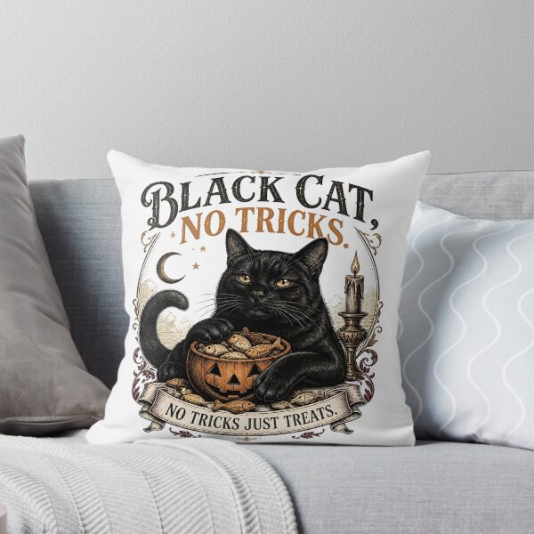Item preview, BLACK CAT, NO TRICKS No Tricks Just Treats Halloween Vintage Screen Print designed and sold by BernoNickel.