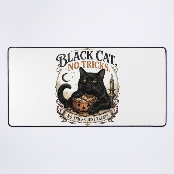 Item preview, BLACK CAT, NO TRICKS No Tricks Just Treats Halloween Vintage Screen Print designed and sold by BernoNickel.