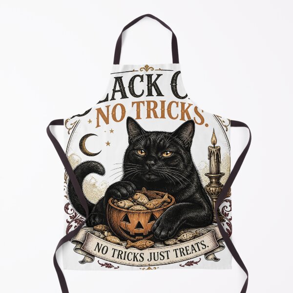 Item preview, BLACK CAT, NO TRICKS No Tricks Just Treats Halloween Vintage Screen Print designed and sold by BernoNickel.