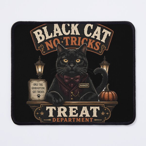 Item preview, BLACK CAT, NO TRICKS No Tricks Just Treats Halloween Gothic Engraving designed and sold by BernoNickel.