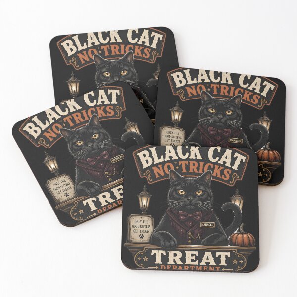 Item preview, BLACK CAT, NO TRICKS No Tricks Just Treats Halloween Gothic Engraving designed and sold by BernoNickel.