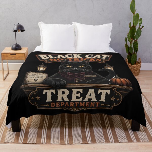 Item preview, BLACK CAT, NO TRICKS No Tricks Just Treats Halloween Gothic Engraving designed and sold by BernoNickel.