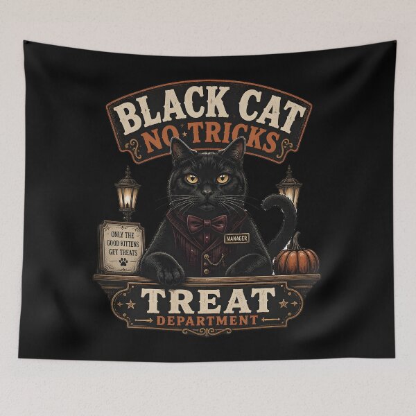 Item preview, BLACK CAT, NO TRICKS No Tricks Just Treats Halloween Gothic Engraving designed and sold by BernoNickel.
