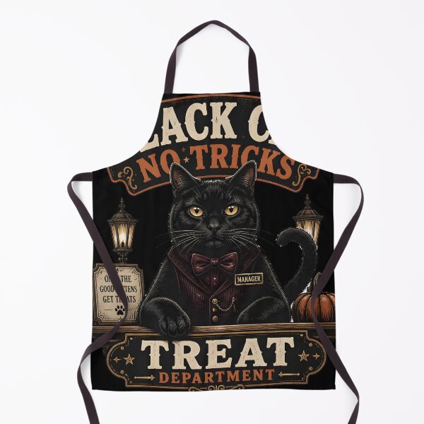 Item preview, BLACK CAT, NO TRICKS No Tricks Just Treats Halloween Gothic Engraving designed and sold by BernoNickel.