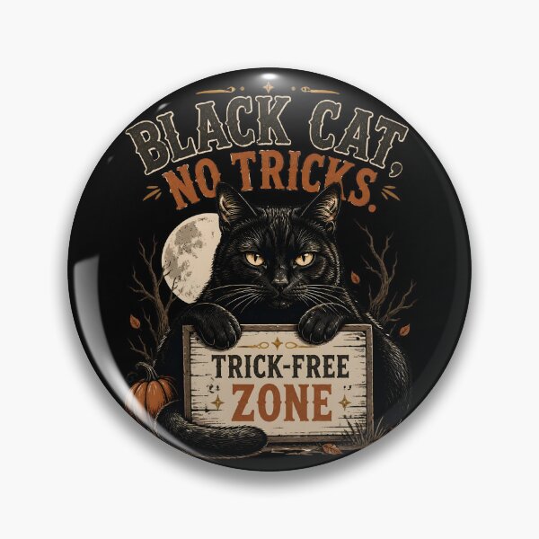Item preview, BLACK CAT, NO TRICKS Treat Department Halloween Gothic Engraving designed and sold by BernoNickel.
