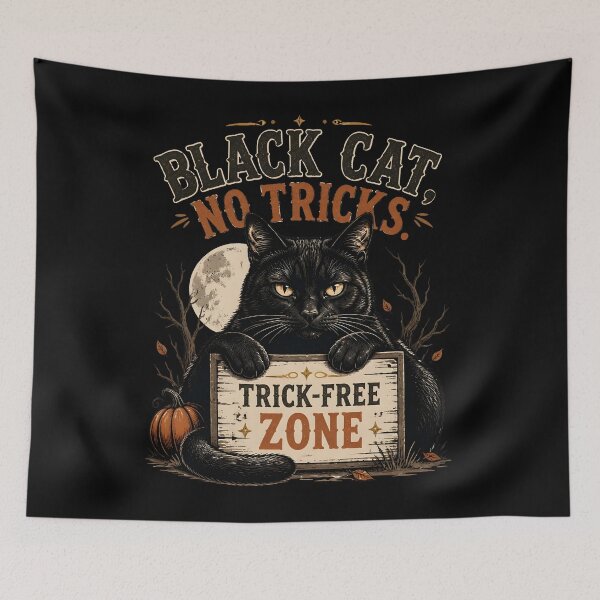 Item preview, BLACK CAT, NO TRICKS Treat Department Halloween Gothic Engraving designed and sold by BernoNickel.