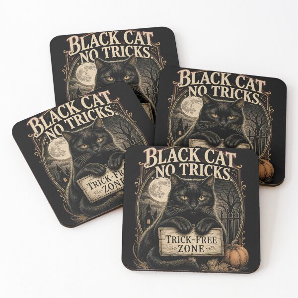 Item preview, BLACK CAT, NO TRICKS Trick-Free Zone Halloween Vintage Screen Print designed and sold by BernoNickel.
