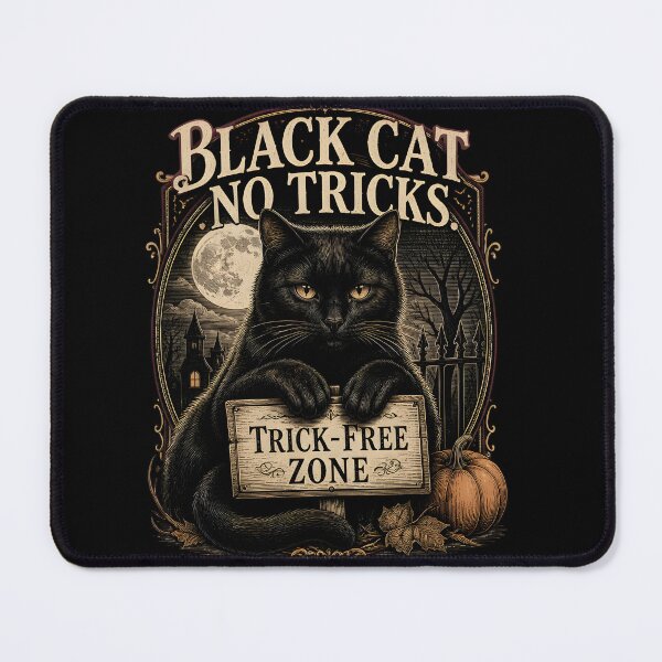 Item preview, BLACK CAT, NO TRICKS Trick-Free Zone Halloween Vintage Screen Print designed and sold by BernoNickel.
