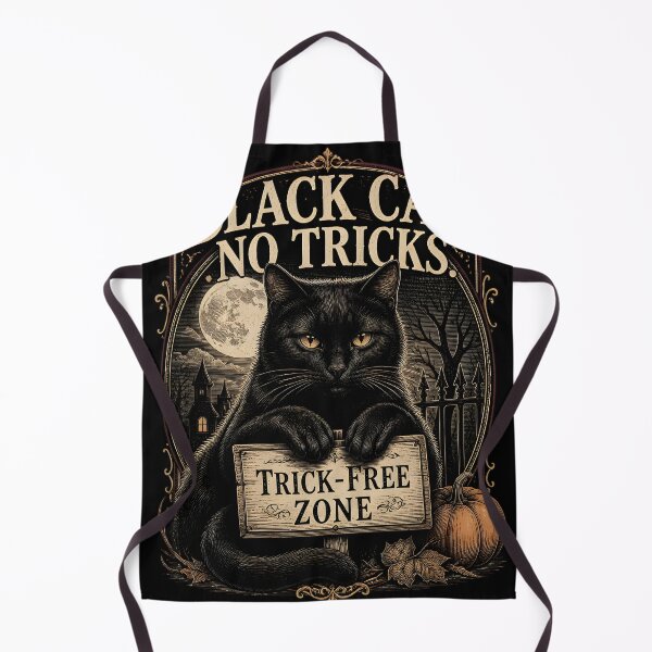 Item preview, BLACK CAT, NO TRICKS Trick-Free Zone Halloween Vintage Screen Print designed and sold by BernoNickel.