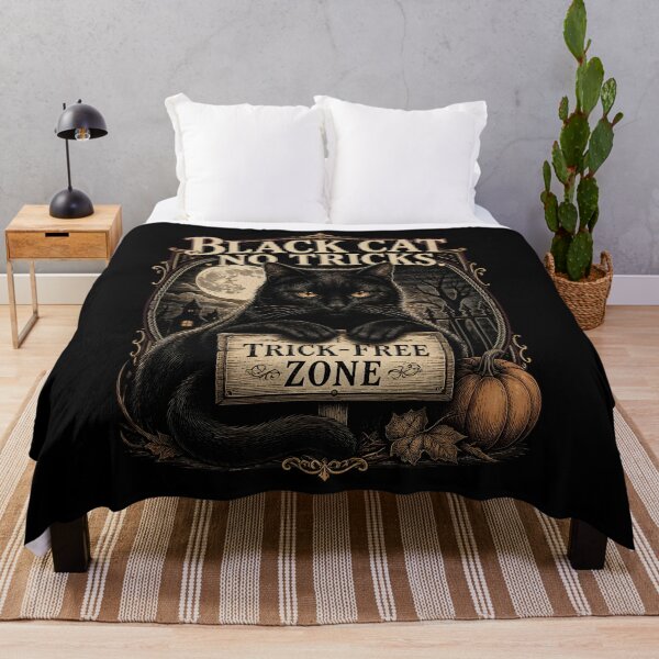 Item preview, BLACK CAT, NO TRICKS Trick-Free Zone Halloween Vintage Screen Print designed and sold by BernoNickel.