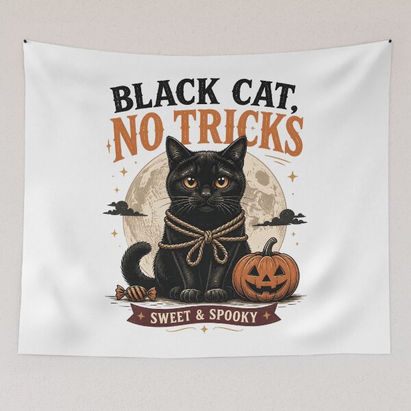 Item preview, BLACK CAT, NO TRICKS Trick-Free Zone Halloween Gothic Engraving designed and sold by BernoNickel.