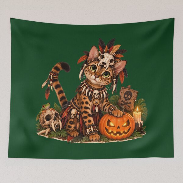 Item preview, Cute Bengal Cat Jungle Shaman Halloween designed and sold by NoExcusesTraveller .