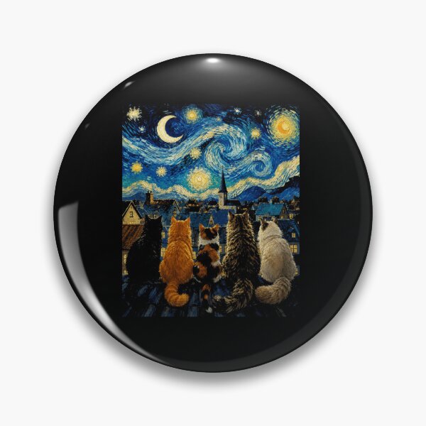 Item preview, Colorful Cats Watching a Starry Night Inspired Painting Aesthetic designed and sold by MiALopezArt.