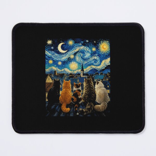 Item preview, Colorful Cats Watching a Starry Night Inspired Painting Aesthetic designed and sold by MiALopezArt.