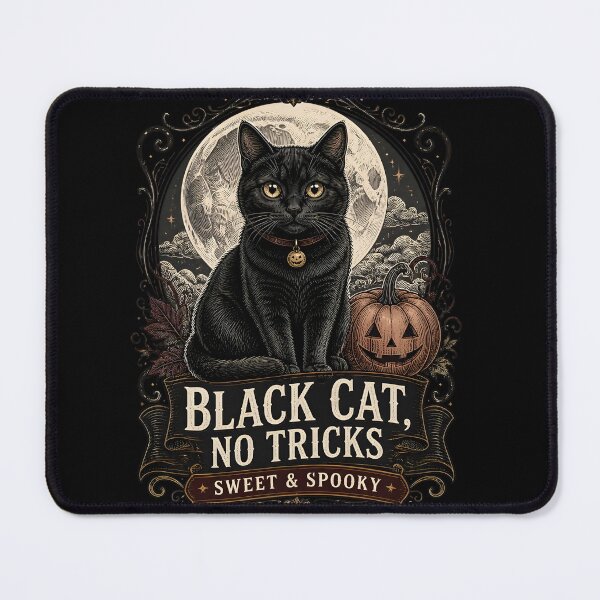 Item preview, BLACK CAT, NO TRICKS Sweet & Spooky Halloween Gothic Engraving designed and sold by BernoNickel.