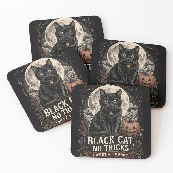 Item preview, BLACK CAT, NO TRICKS Sweet & Spooky Halloween Gothic Engraving designed and sold by BernoNickel.