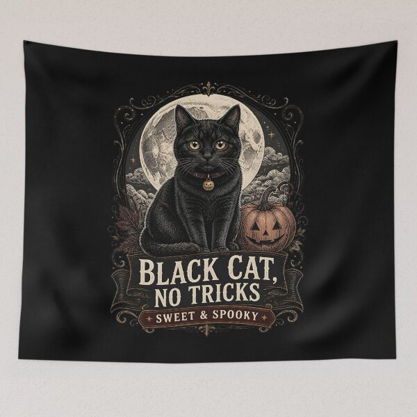 Item preview, BLACK CAT, NO TRICKS Sweet & Spooky Halloween Gothic Engraving designed and sold by BernoNickel.