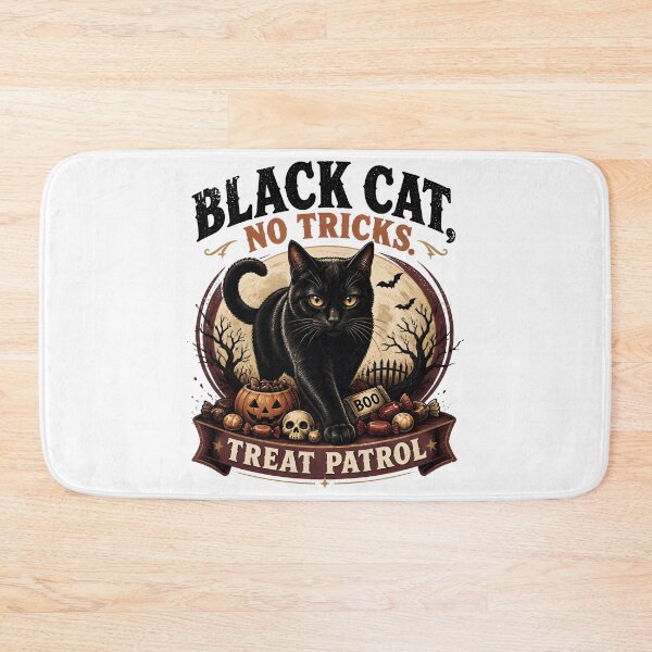 Item preview, BLACK CAT, NO TRICKS Treat Patrol Halloween Vintage Screen Print designed and sold by BernoNickel.