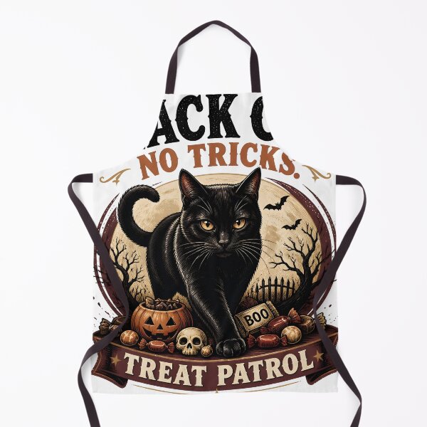 Item preview, BLACK CAT, NO TRICKS Treat Patrol Halloween Vintage Screen Print designed and sold by BernoNickel.