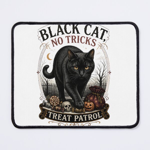 Item preview, BLACK CAT, NO TRICKS Treat Patrol Halloween Gothic Engraving designed and sold by BernoNickel.