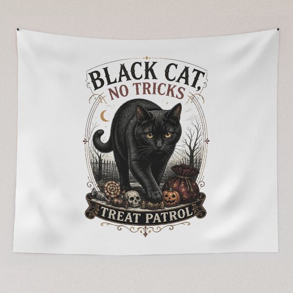 Item preview, BLACK CAT, NO TRICKS Treat Patrol Halloween Gothic Engraving designed and sold by BernoNickel.