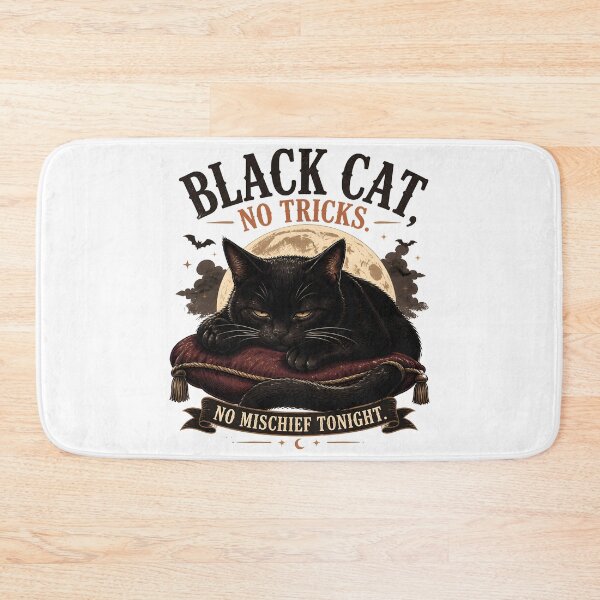 Item preview, BLACK CAT, NO TRICKS No Mischief Tonight Halloween Vintage Screen Print designed and sold by BernoNickel.