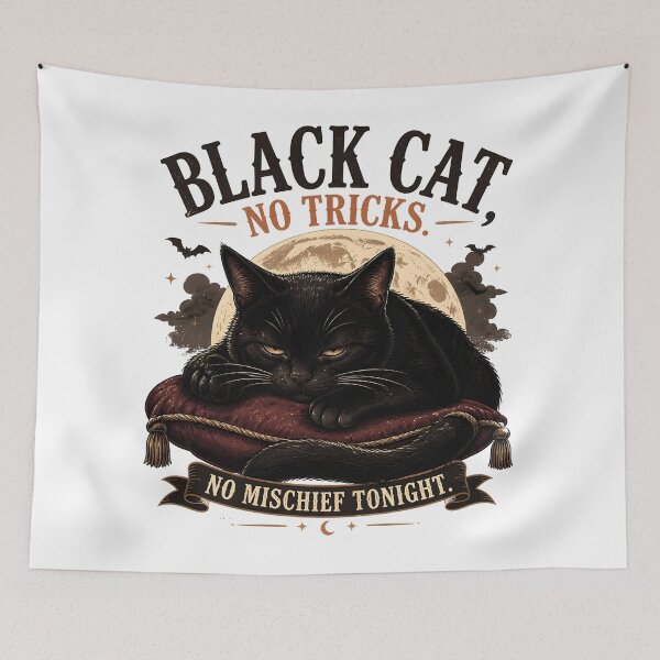 Item preview, BLACK CAT, NO TRICKS No Mischief Tonight Halloween Vintage Screen Print designed and sold by BernoNickel.