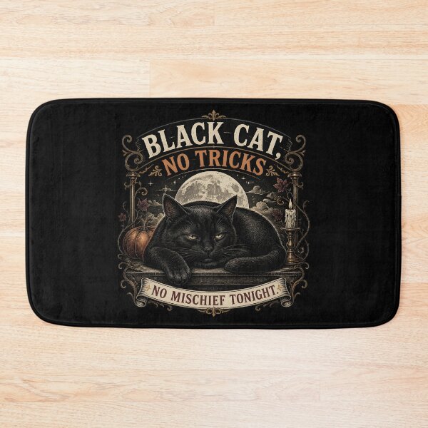 Item preview, BLACK CAT, NO TRICKS No Mischief Tonight Halloween Gothic Engraving designed and sold by BernoNickel.