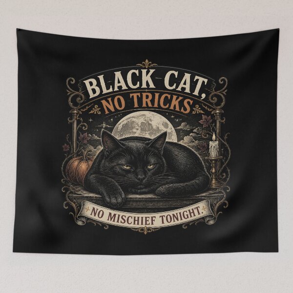 Item preview, BLACK CAT, NO TRICKS No Mischief Tonight Halloween Gothic Engraving designed and sold by BernoNickel.