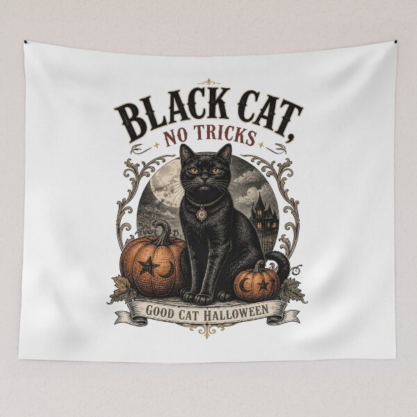 Item preview, BLACK CAT, NO TRICKS Good Cat Halloween Halloween Gothic Engraving designed and sold by BernoNickel.