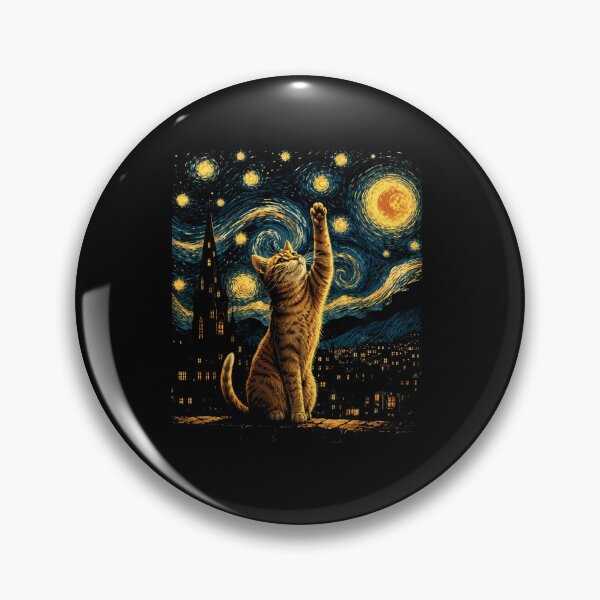 Item preview, Cat Reaching for the Moon Starry Night Inspired Artistic Design designed and sold by MiALopezArt.