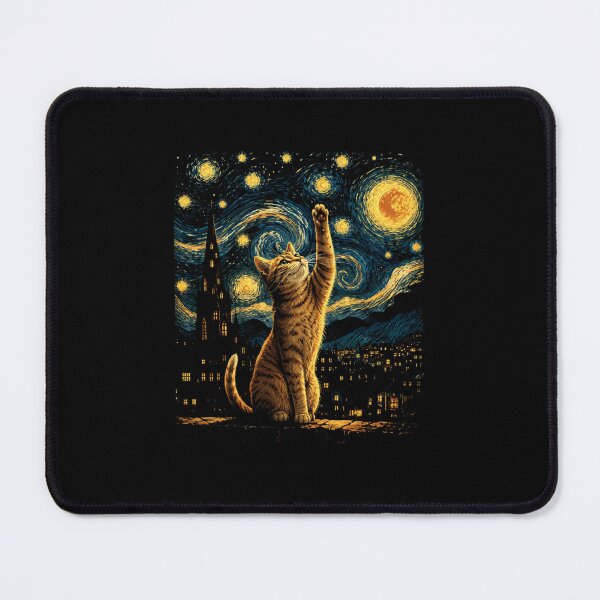 Item preview, Cat Reaching for the Moon Starry Night Inspired Artistic Design designed and sold by MiALopezArt.