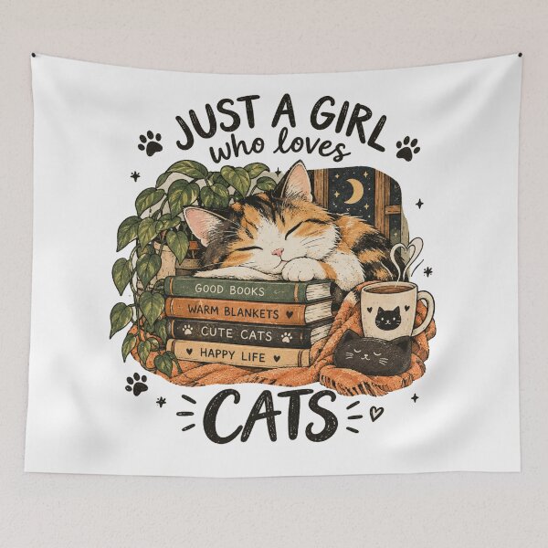 Item preview, Just A Girl Who Loves Cats - Sleeping Calico & Books designed and sold by GenZFashion000.