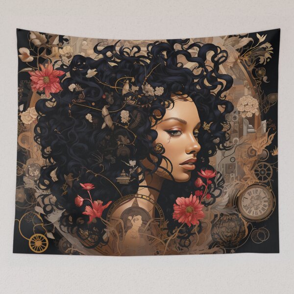 Item preview, Victorian Steampunk Woman Clockwork Floral Portrait designed and sold by BrandonArtWorld.
