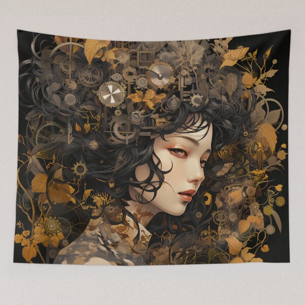 Item preview, Steampunk Woman Mechanical Botanical Portrait designed and sold by BrandonArtWorld.