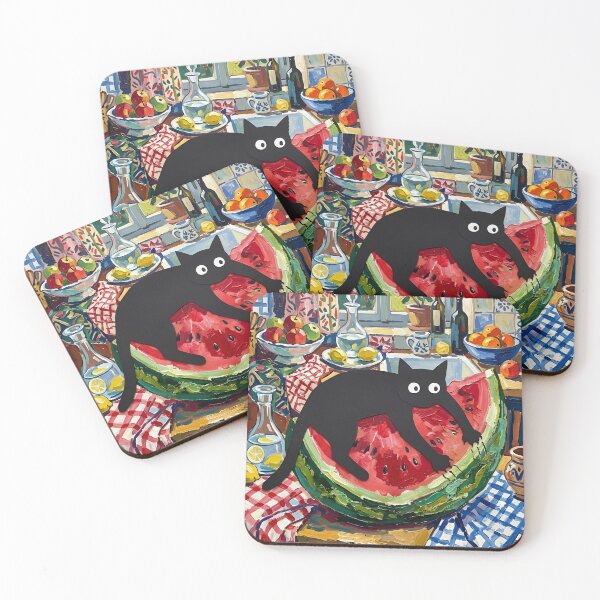 Item preview,  Funny Black Cat Scratching Watermelon Matisse Style Print designed and sold by DuckOddity.
