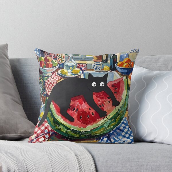 Item preview,  Funny Black Cat Scratching Watermelon Matisse Style Print designed and sold by DuckOddity.