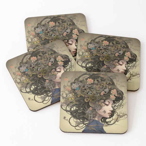 Item preview, Clockwork Woman Floral Steampunk Portrait designed and sold by BrandonArtWorld.