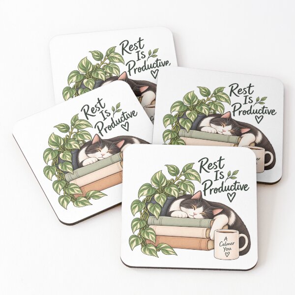 Item preview, Rest Is Productive Cozy Cat Recovery Quote designed and sold by GentleRecovery.