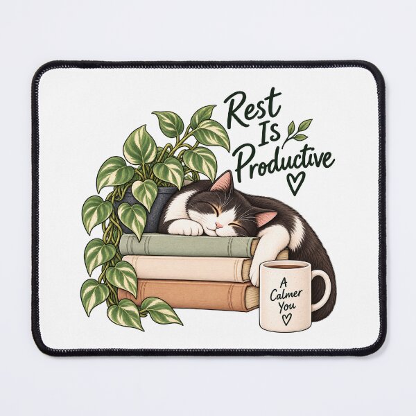 Item preview, Rest Is Productive Cozy Cat Recovery Quote designed and sold by GentleRecovery.