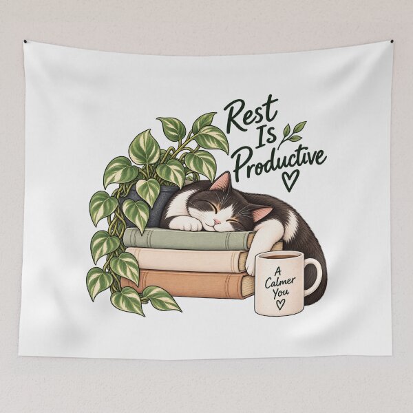 Item preview, Rest Is Productive Cozy Cat Recovery Quote designed and sold by GentleRecovery.