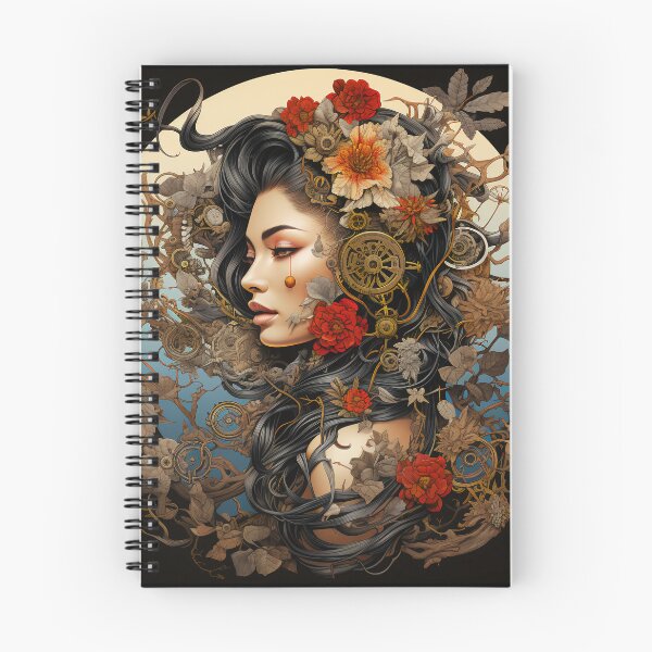Item preview, Steampunk Woman Red Floral Clockwork Portrait designed and sold by BrandonArtWorld.