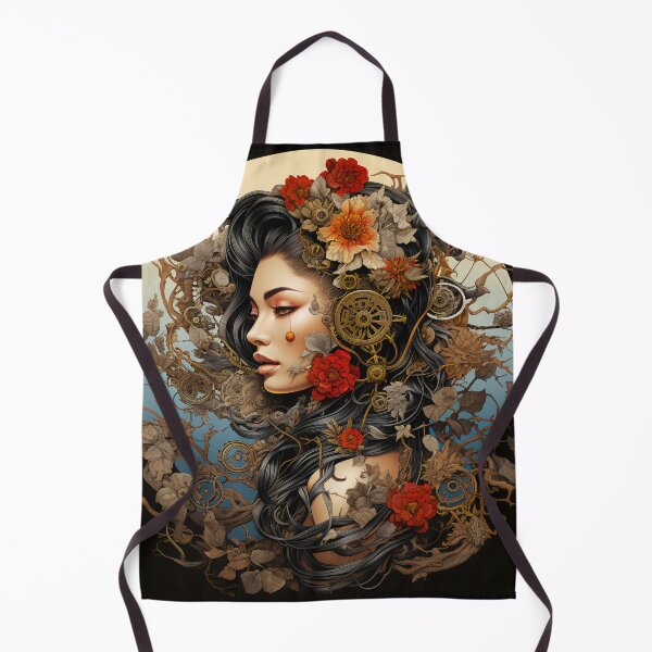 Item preview, Steampunk Woman Red Floral Clockwork Portrait designed and sold by BrandonArtWorld.