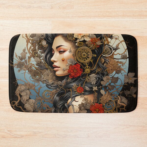 Item preview, Steampunk Woman Red Floral Clockwork Portrait designed and sold by BrandonArtWorld.