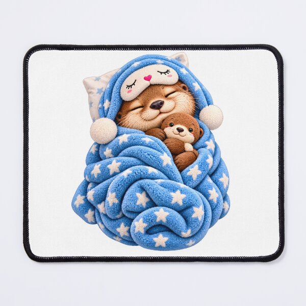 Item preview, Sleepy Cozy Otter with Blue Star Blanket designed and sold by TinyWeird.