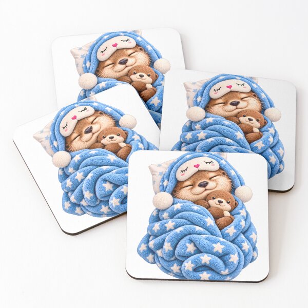 Item preview, Sleepy Cozy Otter with Blue Star Blanket designed and sold by TinyWeird.