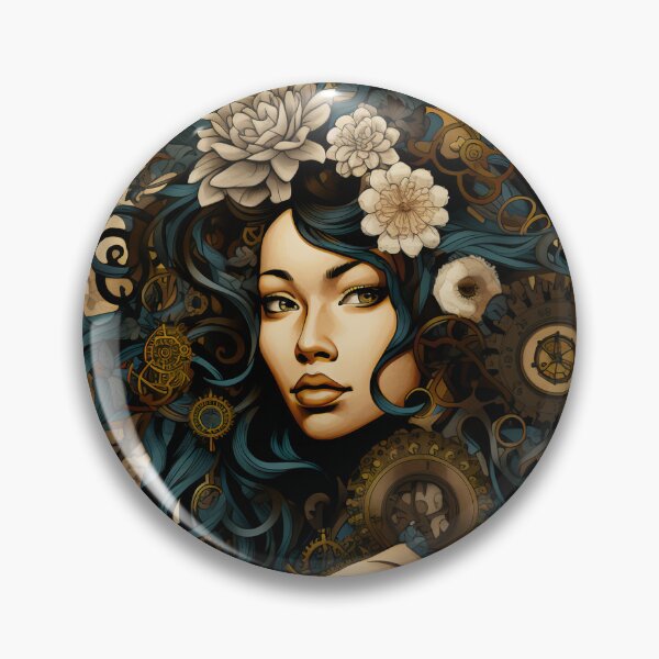 Item preview, Teal Hair Woman Floral Clockwork Portrait designed and sold by BrandonArtWorld.